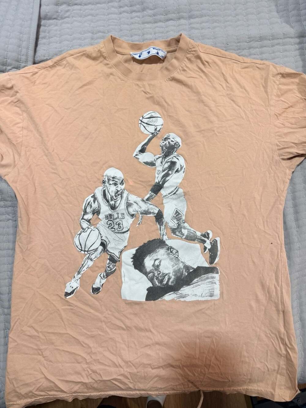 Off-White x Jordan Hoop Heroes T-Shirt Size LG-G Peach Graphic Tee